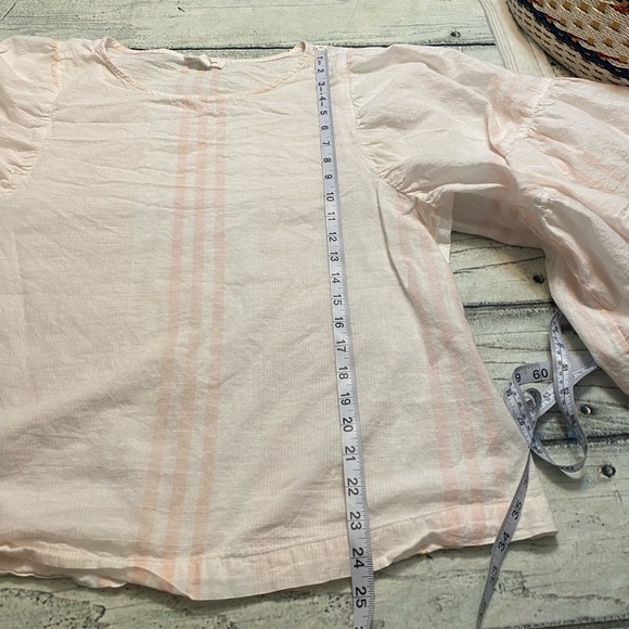 Beachlunchlounge pink white stripe pattern big flowy sleeves shirt. M - Picture 5 of 10